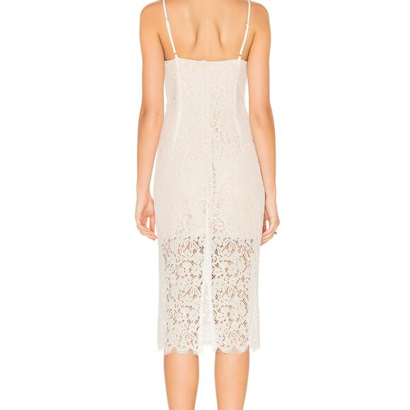 Bardot REVOLVE Sienna Lace Sheath Midi Dress in Cream with Cami Straps Sz M - Picture 3 of 16